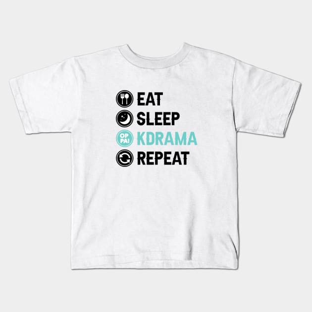 Eat Sleep Kdrama Repeat Kdrama Lover Fangirl Kids T-Shirt by rainoree